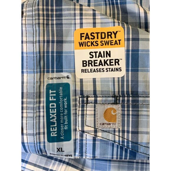 Carhartt Force Mens Short Sleeve Plaid Shirt Size XL Extra Large Blue White New - Picture 6 of 8
